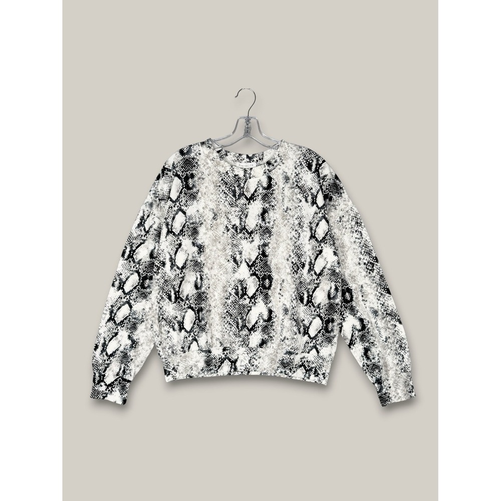 Socialite Python Print Lightweight Crewneck Sweatshirt White Black S Casual